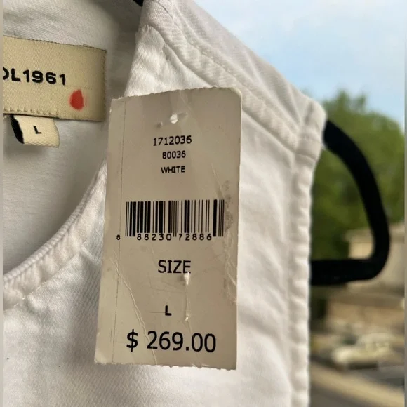 🆕 DL1961 White Denim Sleeveless Stretch Cotton Midi Dress Size L Elegant Summer - Picture 12 of 17